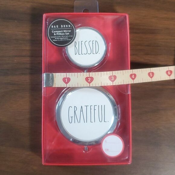 NEW Rae Dunn Compact Mirror & Pill Box Gift Set Blessed & Grateful - Picture 8 of 9
